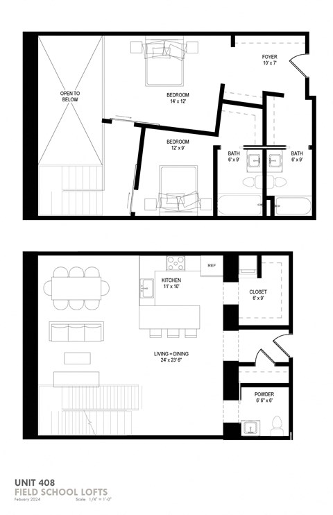 Floor plan for 2 beds, 2.5 baths, 1484 sqft